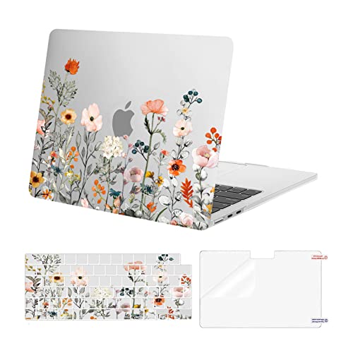 MOSISO Compatibel met MacBook Air 13,6 inch hoesje 2023 2022 A2681 M2 chip met vloeibare Retina Display Touch ID, plastic tuin bloemen harde hoes en toetsenbord cover en schermbeschermer, transparant