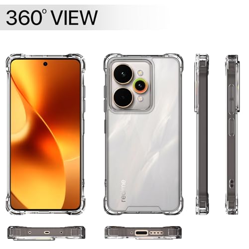 Image of Pikkme Back Cover for Realme 15 5G PC + TPU Clear Transparent Raised Edges Shockproof Protective Phone Bumper Case(Transparent)