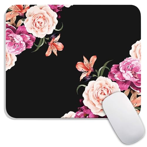 Armanza Square Mouse Pad Pretty Peony Flower, Personalized Premium-Textured Custom Mouse Mat Design, Washable Mousepad Cloth, Non-Slip Rubber Base Computer Mouse Pads for Wireless Mouse