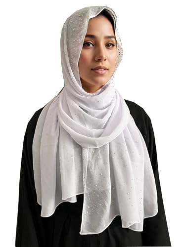 Luxury Diamond Hijab Shawl and Wraps For Evening Dress Shiny Rhinestones And Pearl Chiffon Scarf For Muslim Women