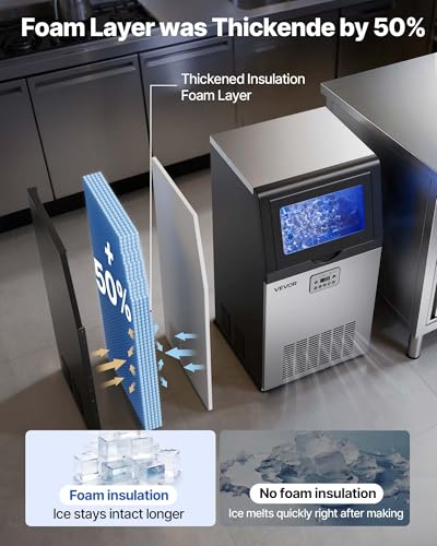Image of VEVOR Commercial Ice Maker Machine with Pump, 100 lbs /24h with 30 lbs Storage Capacity, Built-in /Freestanding /Under Counter, Stainless Steel Ice Maker with LED Display & Self-Cleaning, for Home Bar