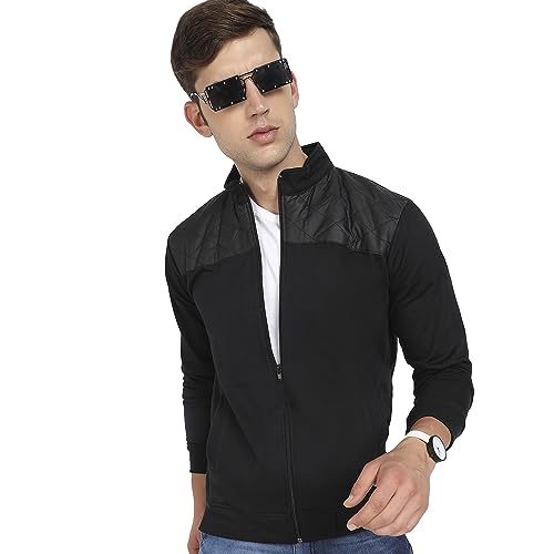 Image of Campus Sutra Men's Black Zip-Front Jacket With Quilted Detail For Casual Wear | High Neck | Long Sleeve | Zipper Closure | Cotton Jacket Crafted With Comfort Fit For Regular Wear