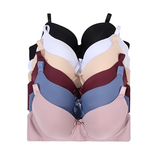 Image of Viola's Secret 6 Pack of Color Print T-Shirt Bras B Cup C Cup and D Cup