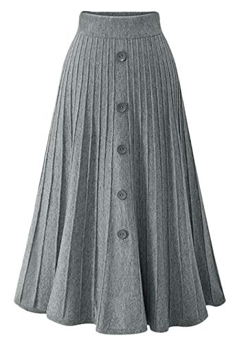 Youhan Women's High Waist A-Line Pleated Knitted Skirt