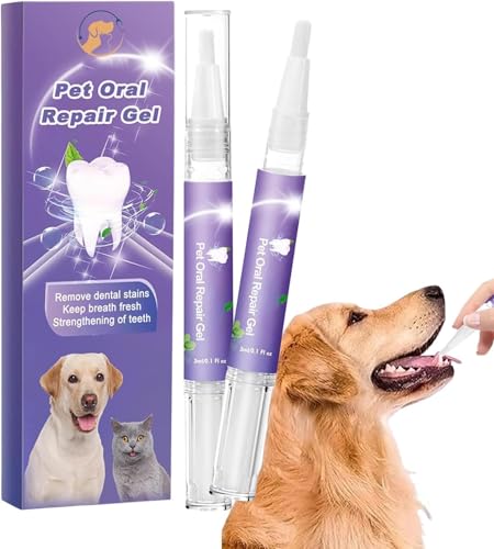 ペット口腔修復ジェル 、ペット用クリーンティージェル,ブレスフレッシュナー犬用口腔洗浄ジェル | 犬と猫用の天然犬用歯磨きジェル、ペットの口臭除去剤、犬猫のクリーンペット口腔ケア 、ペットの口腔ケア、0.1液量オンス (仕事×2本)