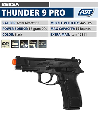 Asg Actionsportgames A/S 50018 Asg Bersa Thunder 9 Pro Co2 Airsoft Pistol - Black 4.5Mm Semi-Automatic Airsoft Gun thumb #1