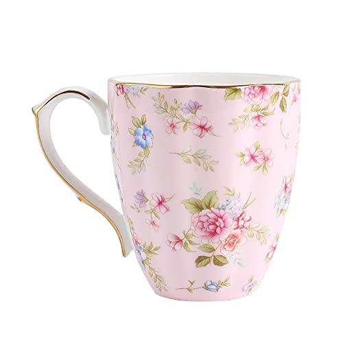 13Oz Pink Flora Mug Bone China Coffee Mugs Bone Teacup Valentine's Day Mug Christmas Mugs Birthday Gifts For Women Friends Coworker Boss #TOP1