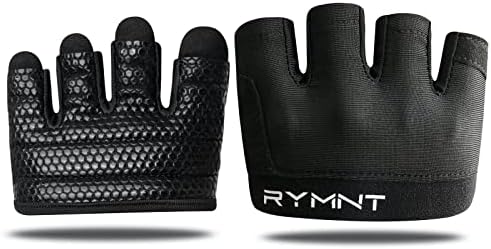 RYMNT Workout Gloves,Short Micro Weight Lifting Gloves Grip Pads with Full Palm Protection & Extra Grip for Men Women Weightlifting,Gym,Cross Training,Powerlifting,WODs.Black-XSmall
