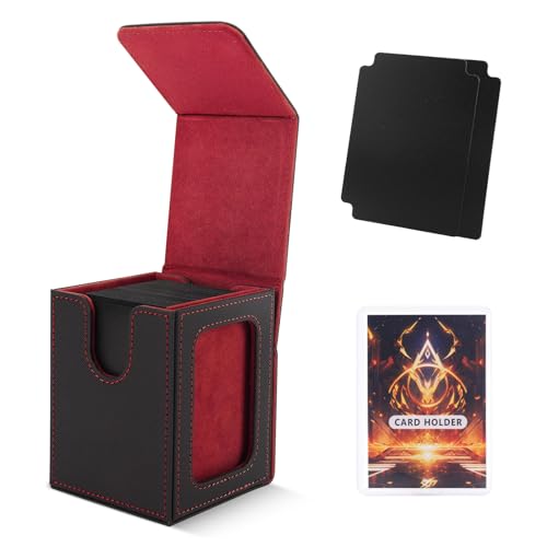 Scimi MTG Deck Box for Commander Display,Card Deck Case Fits 100 Double Sleeved Cards, Magic Commander TCG Card Leather Storage Box with 2 Dividers and 1 Toploader (B/R)