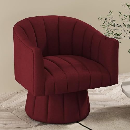 SEYNAR Modern Swivel Accent Chair Velvet Corner Chair Comfy Round Barrel Chair Cozy Armchair for Living Room Bedroom Office Spaces - Burgundy