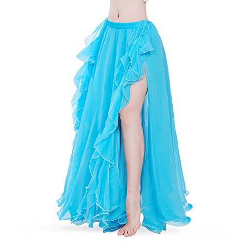 Royal Smeela Women's Belly Dance Chiffon Skirt Ats Voile Maxi Full Dress Bellydance Skirts Lightblue One Size #TOP3