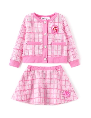 Disney Frozen Elsa Stitch Princess Moana Minnie Toddler Girl 2 Piece Outfit Kid Pearl Button Knit Top & Tweed Skirt Set 2-13Y