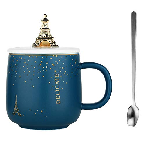 Anjiyoyo Creative Eiffel Tower Romantic Coffee Cup, Breakfast Full of Stars With a Lid Spoon Milk Cup, Office Couples, Friends Novelty Gift Cup