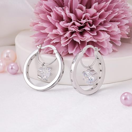 Sterling Silver Large Hoop Earrings for Women - Hypoallergenic Sparkly Round Cubic Zirconia Loop Earrings for Ladies for Sensitive Ears Lightweight Fashion CZ Huggie Earrings,29MM,Gifts for Her4