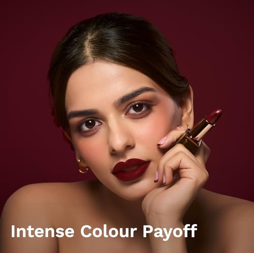 Image of Pilgrim Matte Me Up Bullet Lipstick 4.2g | Creamy, Lightweight, Bold, Non Drying | SPF 30 | Enriched With Hyaluronic Acid & Spanish Squalane | Lipstick for dusky skin tone | Sultry Wine-26