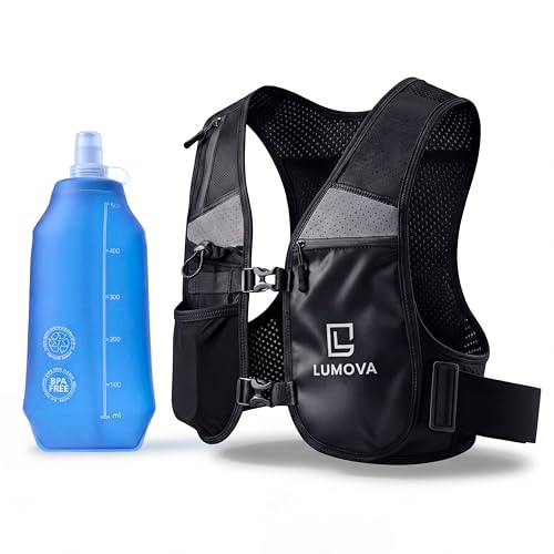 Running Vest Women Men with 500ml Water Bottle Lightweight Adjustable Running Vest with Phone Holder Reflective Hydration Vest Comfortable Weighted Vest Style for Training Outdoor & Trail Running