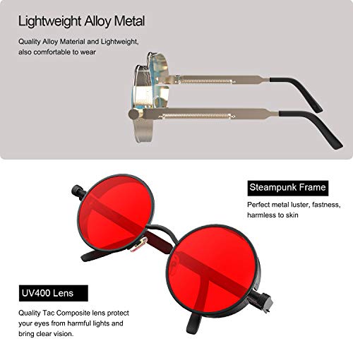 Image of PROUDDEMON Retro Gothic Steampunk Sunglasses for Women Men Round Lens Metal Frame