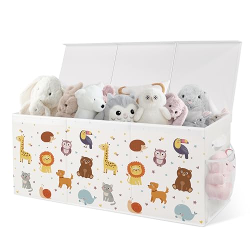 omedecal Baul Juguetes Infantil, Zapatero Cesta Organizador Almacenaje Juguetes Infantil, 124L, Tela Oxford, Plegable, para Dormitorio, Sala de Juegos, 96 x 32 x 40 cm   Animales Adorables