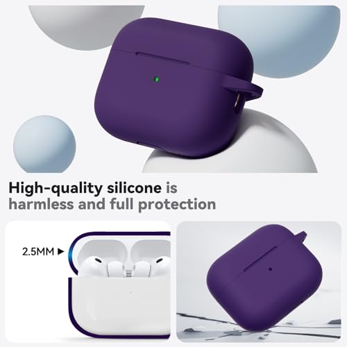 Image of Ljusmicker for AirPods Pro 3 Case 2025 with Cleaner Kit,Dark Purple | Soft Silicone Protective Cover for Apple AirPod Pro 3rd Generation Case with Keychain for Women Men,Shockproof