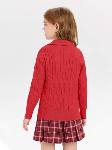 Image of Girls Sweaters Kids Fashion Cable Knit Collared V Neck Pullover Sweater Tops 5-14 Years