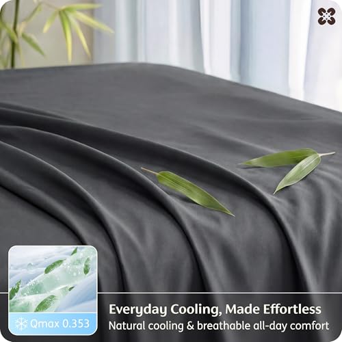 Image of Bedsure Full Size Bed Sheets, Cooling Sheets, Rayon Derived from Bamboo, PureWoven, Breathable & Soft, Deep Pocket Up to 16 Inches, Hotel Luxury Silky Bedding for Hot Sleepers, Charcoal