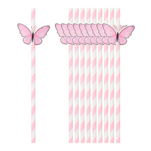 uxcell 40 pitillos de papel con diseño mariposa rosa miniatura 1