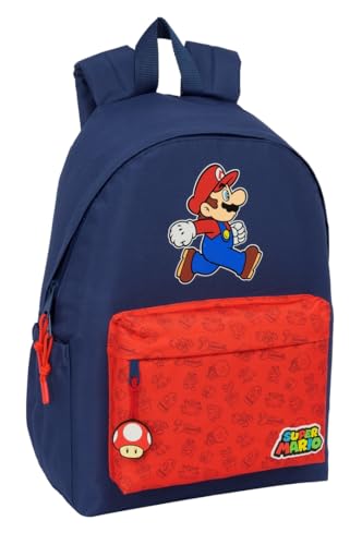 SUPER MARIO TRICK Mochila para portátil de 14,1', ideal para jovens de diferentes idades, confortável e versátil, qualidade e resistência, 31 x 13 x 43 cm, Azul escuro / Vermelho, Casual