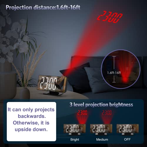 Oqimax Projection Alarm Clock, 7.8 Inch Mirror Display Digital Clock With 3 Level Brightness, Alarm Clock For Bedroom With Snooze, Usb Charger, 12/24H, 3 Alarm Modes, Bedside Clock For Heavy Sleeper #TOP2