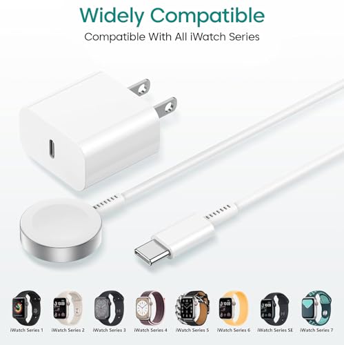 Image of 5W Smart Watch Charger with 20W USB-C Wall Adapter & 3FT Fast Charging Cable | Compatible with Watch Series 10 /9 /8 /7 /6 /5 /4 /3 /2 /1, Ultra 2 /Ultra, SE /SE2 | All-in-One Charging Kit - White