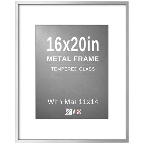 Image of VCK 16x20 Frames Silver Metal, Real Glass, 11x14 Mat, for Picture Print