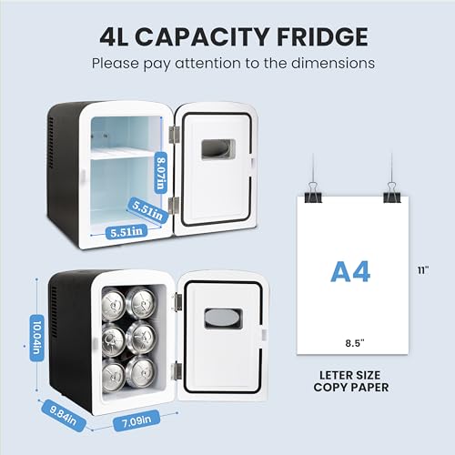 Image of HealSmart 4L Mini Fridge with Observation Window, 6 Can Capacity, Freon-Free and Portable Cooler and Warmer, Cosmetics /Food /Beverage, Black New
