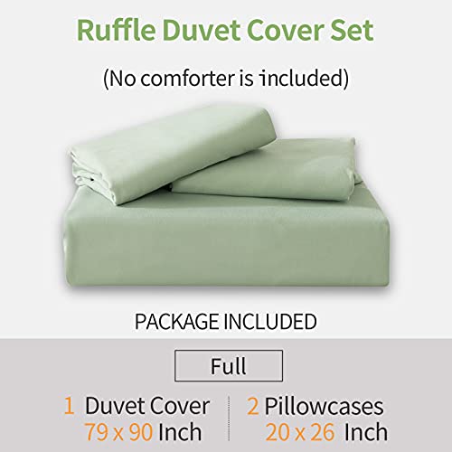 Andency Sage Green Duvet Cover Full(79X90Inch), 3 Pieces(1 Ruffled Duvet Cover And 2 Pillowcases) Farmhouse Shabby Chic Duvet Cover, Soft Microfiber Duvet Cover Set With Zipper Closure & Corner Ties #TOP1