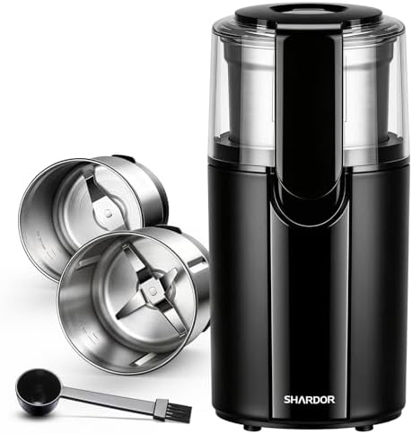 SHARDOR Coffee Grinder Electric, Spice Grinder Electric, Herb Grinder, Grinder for Coffee Bean Spices and Seeds with 2 Removable Stainless Steel Bowls, Black