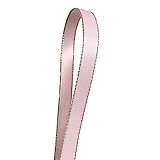 QIANF Pink Double Face Satin Ribbon with Gold Border, 3/8 Inch X 50Yd