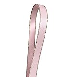 QIANF Pink Double Face Satin Ribbon with Gold Border, 1/4 Inch X 50Yd