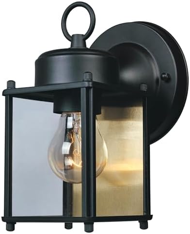 DESIGNERS FOUNTAIN Preston Outdoor Light Fixture, 8 Inch, Exterior Wall Mount Lantern Sconce, Clear Glass Porch Lights for Front Door, Patio, and House Garage, Black, 1161-BK