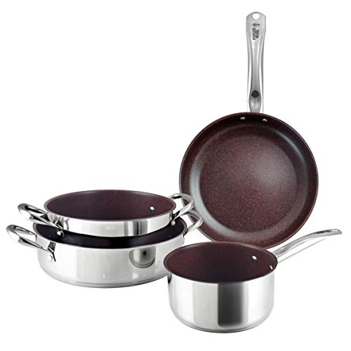 HISTORY – Forged in Fire – 4-Piece Cookware Set – With Stainless Steel, Nonstick Coating – Includes 2-Quart Sauce Pan, 5-Quart Dutch Oven, 11-Inch Sauté Pan, and 12-Inch Fry Pan