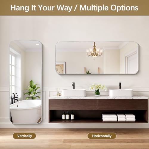 Image of DESBING 60 inchx24 inch Bathroom Mirror for Over Sink, Silver Framed Wall Mirror