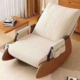 Sedia a dondolo per allattamento, poltrone per soggiorno con base in legno pieghevole e tasca laterale, poltrona per soggiorno camera da letto(White,Without footrest)