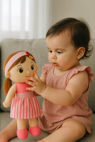 Image of Melina Cute Soft Doll Plush Hugging Doll Girls - Pink Dress Stuffed Toy with Colorful Headband - Cute Huggable Gift for Kids, 57 cm (Pink)