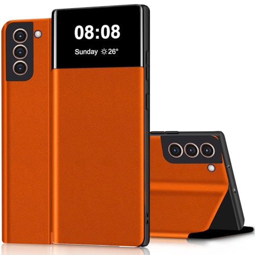 Étui à rabat pour Samsung S22 antichoc et anti-rayure avec clapet orange en cuir premium