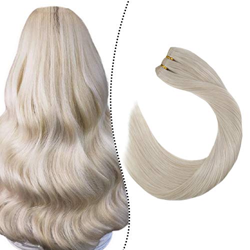 Ugeat 24inch Real Human Hair Blonde Sew in Extensions #60 Platinum Blonde Weave Sew in Hair Weft Remy Hair 100 Gram Straight Hair Extensions…
