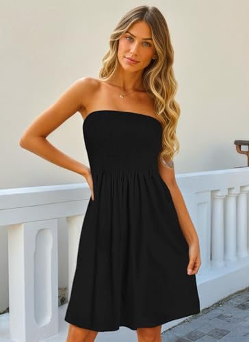 Image of Summer Dresses for Women Strapless Sundress Floral Print Beach Cover Ups