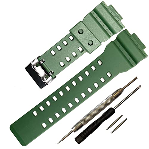 時計ベルト 取付幅16mm G-SHOCK バンド互換品 防水ストラップ カシオ G-8900A GR-8900A GW-8900A GA-110 GA-100 GD-100 GD-110 (Green)
