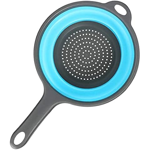 ddLUCK Kitchen Foldable Silicone Strainer Colanders, Collapsible Colanders with Handles, Space-Saver Folding Strainer Colander for Draining Pasta, Vegetable (Blue) Cover