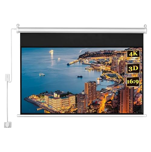 Motorized Projection Screen Pull Down Indoor 72in, Retractable Projector Screen with Remote, 4K 16:9 3D Wall/Ceiling Mount smart Movie Screen(72in)