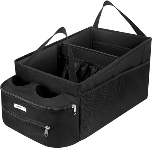Image of FUNNy elf Passenger Seat Organizer, Collapsible Car Storage with Partitions & 4 Cup Holders for Front or Back Seat