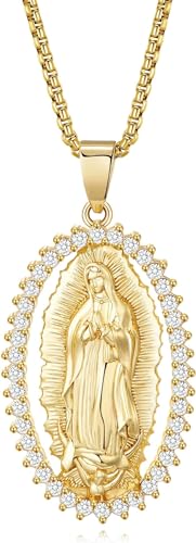 18K Gold Plated Virgin Mary Necklace - Virgen De Guadalupe Mother Mary Our Lady of Guadalupe Pendant Amulet for Women Jewelry Gift