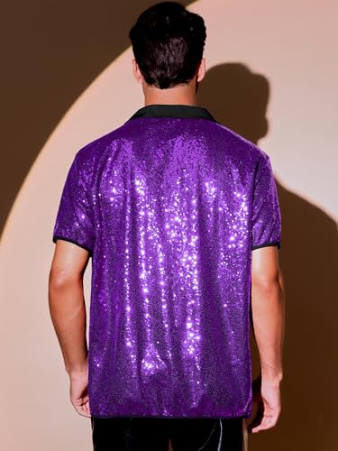 Lars Amadeus Sequins Shirts for Men's Camp Collar Short Sleeve Button Down Party Shiny Shirt3