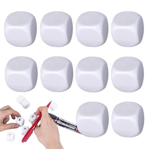 Dados en | 10 Bloques de Cubos Blancos Redondeados acrílicos – Escribir en Cubos Blancos de Seis Caras para números Adhesivos Bloques de construcción para Hacer conteo de matemáticas